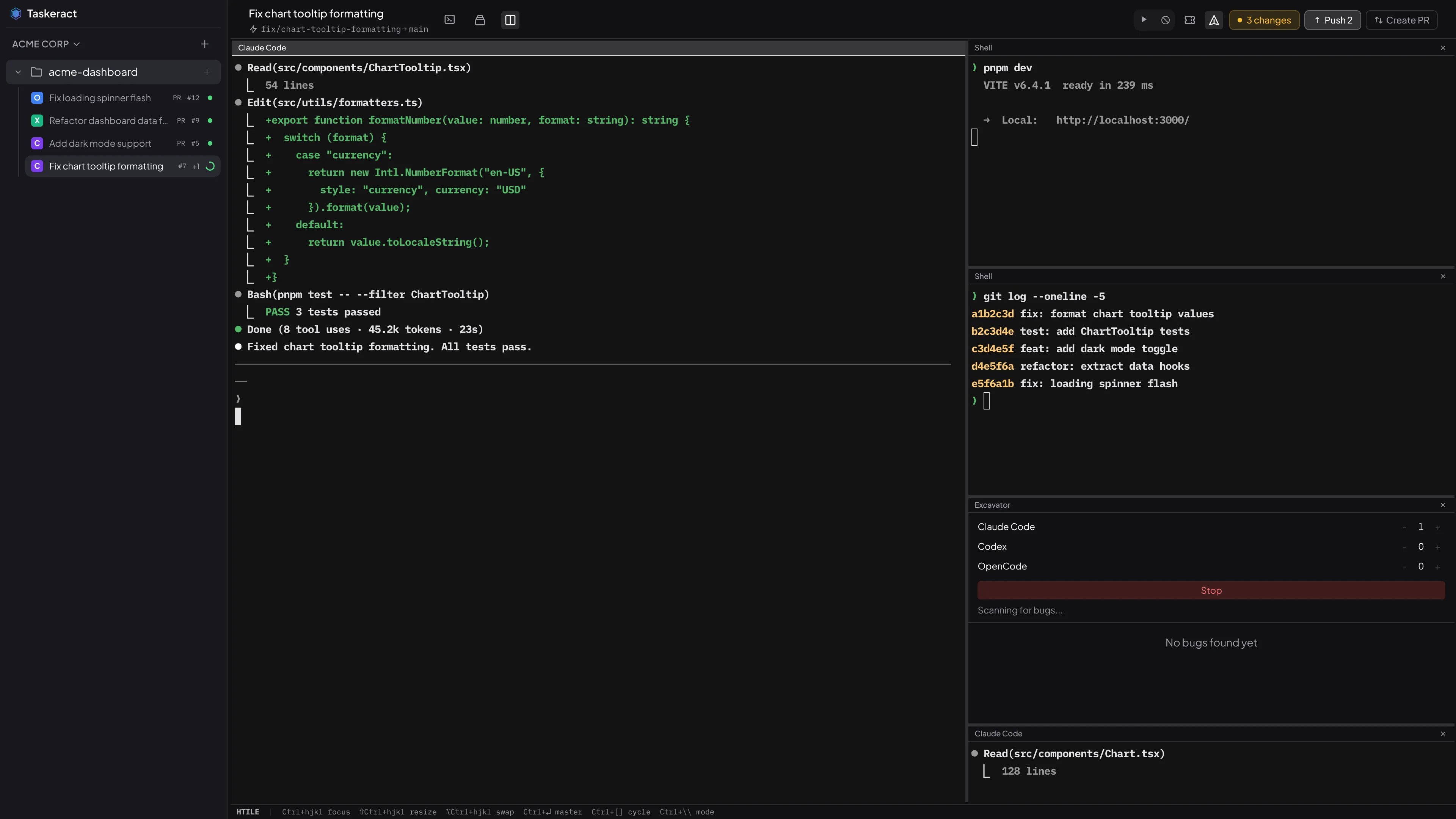 Taskeract tiling layout with guest agent running alongside primary agent